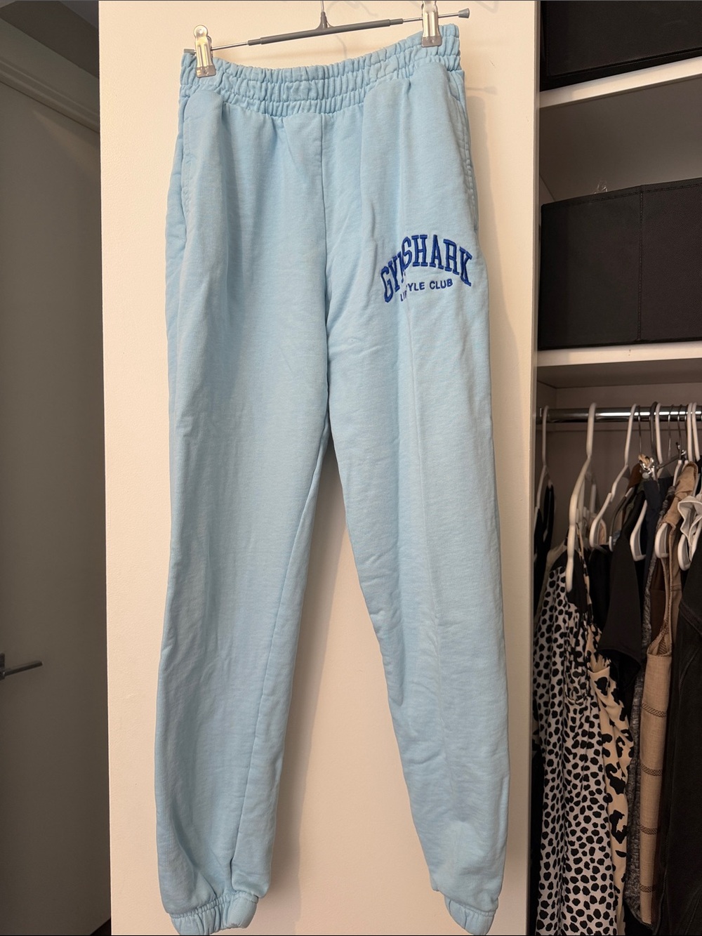 Gymshark Powder Blue Sweatpants with Navy Logo